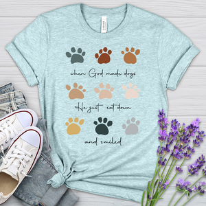 When God Created Dogs Paw Prints Heathered Tee