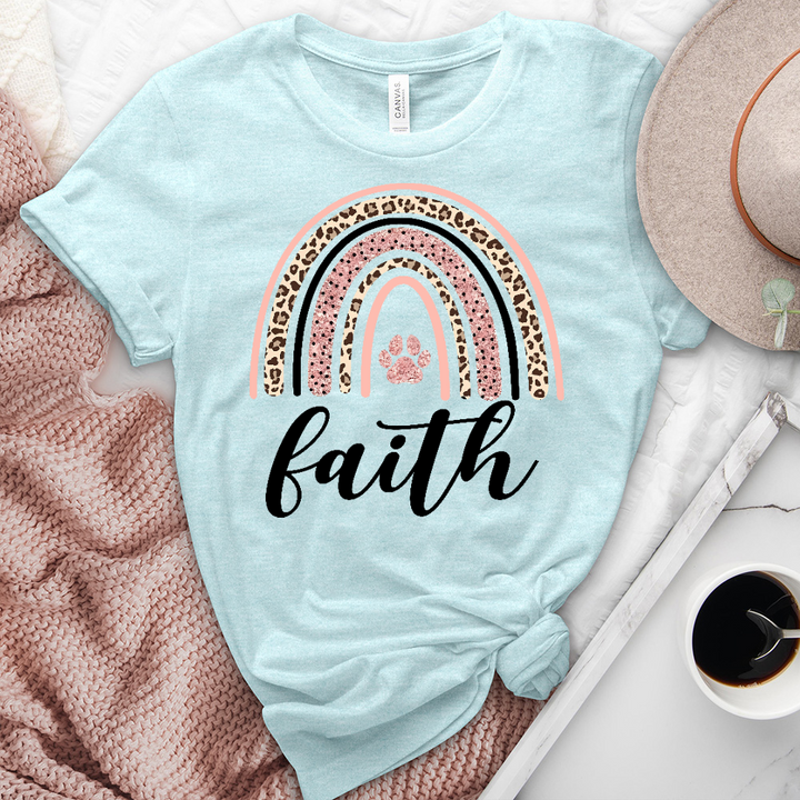 Pink Leopard Faith Rainbow Heathered Tee