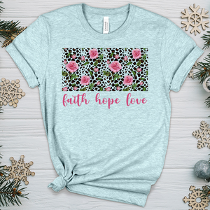 Faith Hope Love Leopard Roses Heathered Tee