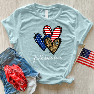 Faith Hope Love Pattern Hearts Heathered Tee