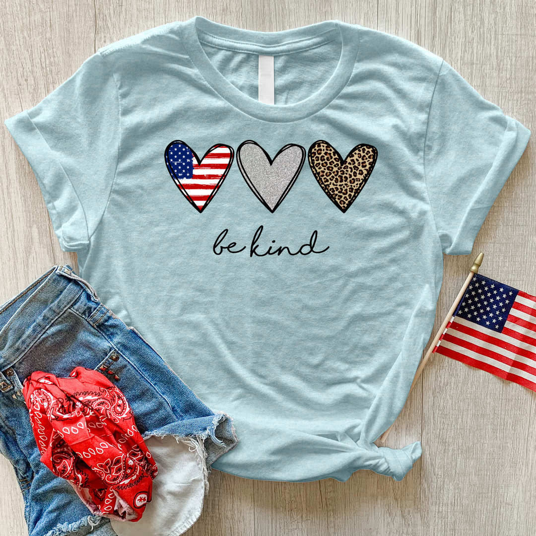 Be Kind Heart Flag Heathered Tee