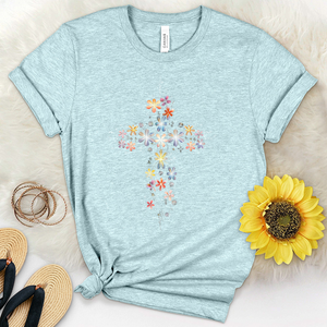 Blooming Flowers Cross Heathered Tee