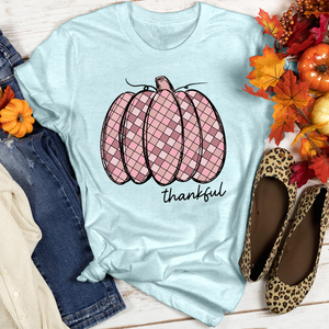 Thankful Pink Pumpkin Pattern Heathered Tee