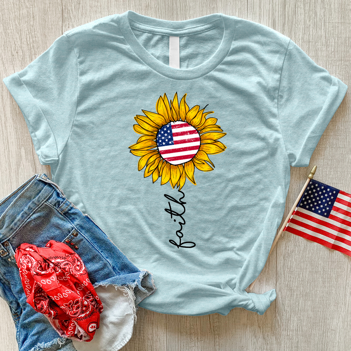 Faith Stripes Flower Heathered Tee
