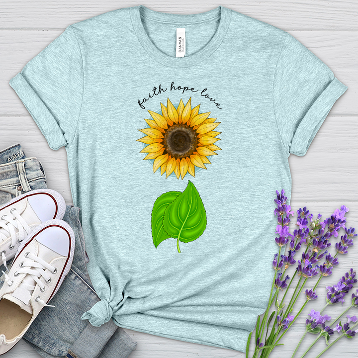 Faith Hope Love Sunflower Art Heathered Tee