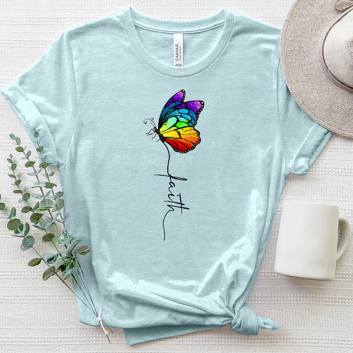 Rainbow Faith Butterfly Heathered Tee