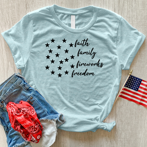 Faith Family Fireworks Stars Heathered Tee