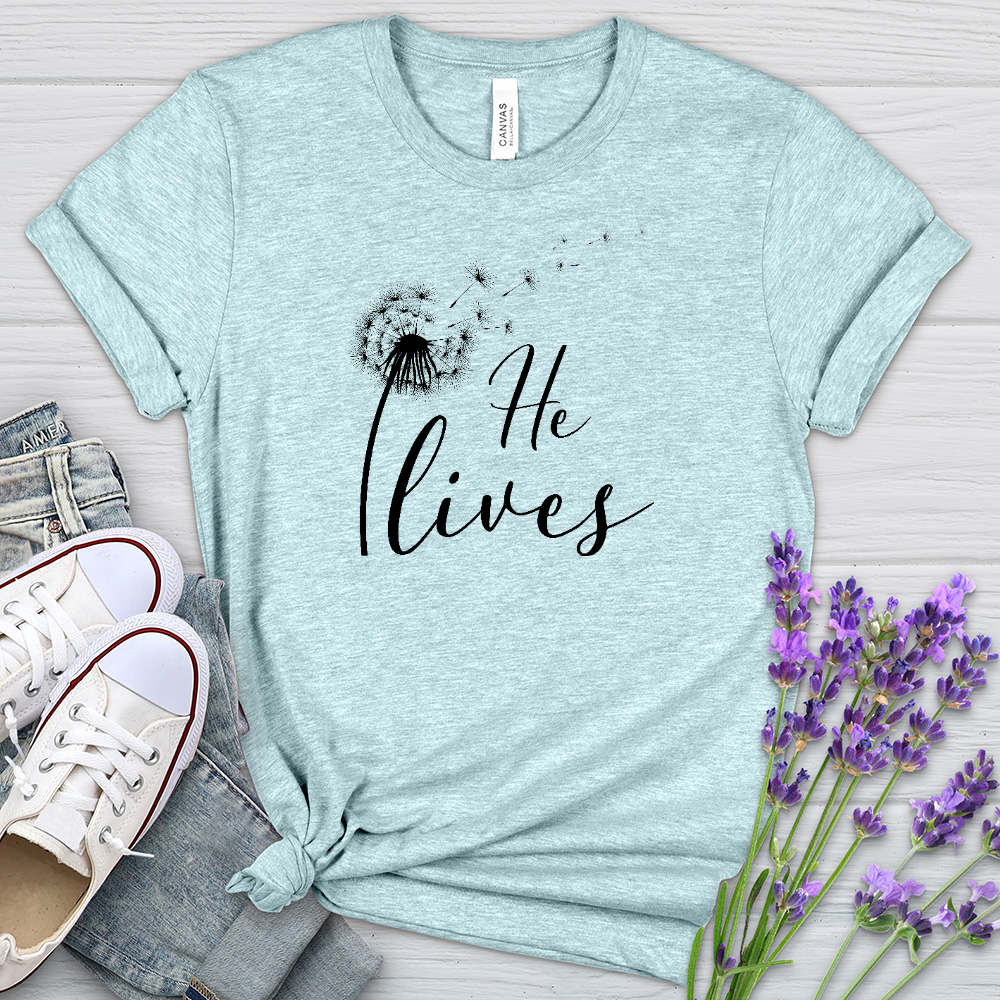 He Lives Dandelion Heathered Tee