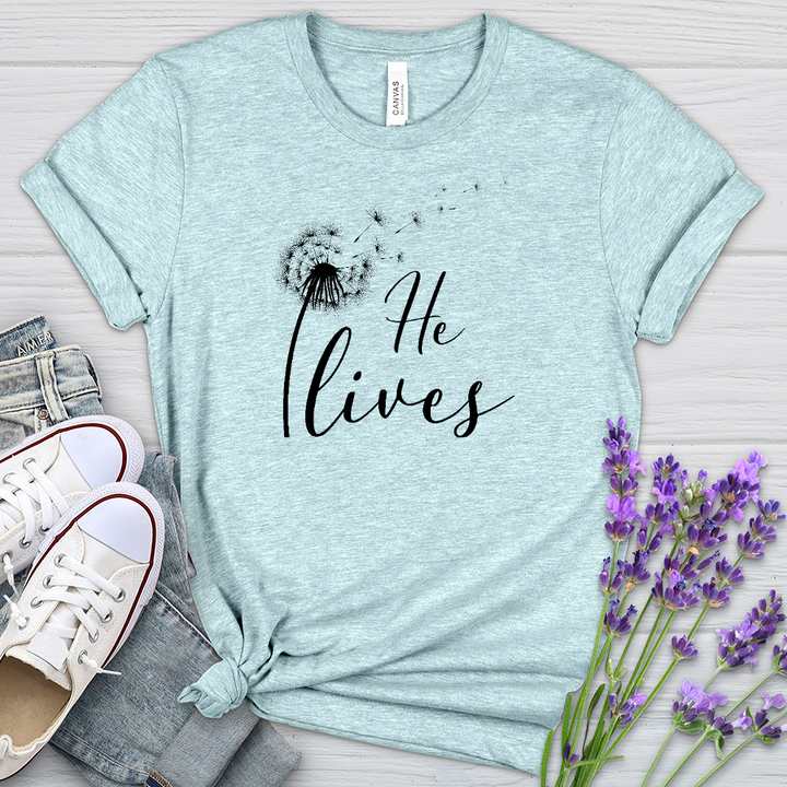 He Lives Dandelion Heathered Tee