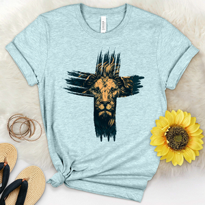 Lion Face with Cross Heathered Tee