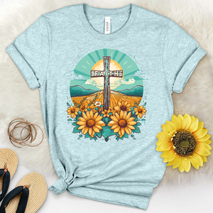 Faith Cross Sunflower Scene Heathered Tee