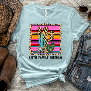 Faith Family Freedom Colored Cactus Heathered Tee