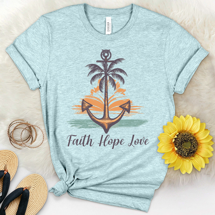 Faith Hope Love Anchor Sunset Heathered Tee
