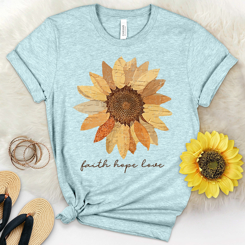 Faith Hope Love Faded Flower Heathered Tee