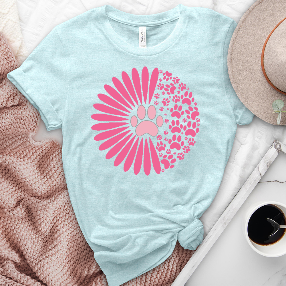 Pink Sunflower Paw Print Heathered Tee