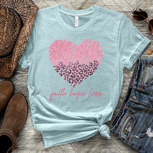 Pink Leopard Heart Heathered Tee