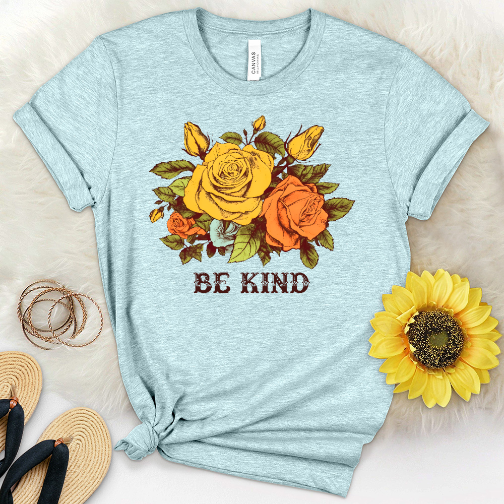 Be Kind Colored Roses Heathered Tee