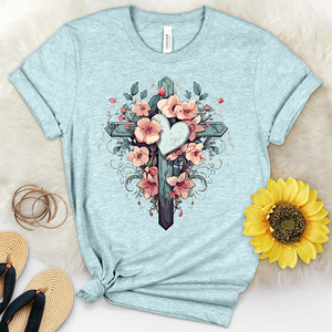 Cross Heart Flowers Heathered Tee