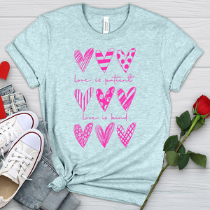 Love Is Kind Pink Hearts Heathered Tee