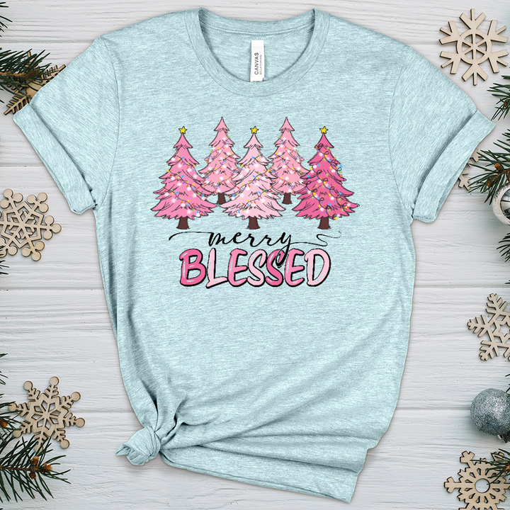 Merry Blessed Pink Trees Heathered Tee