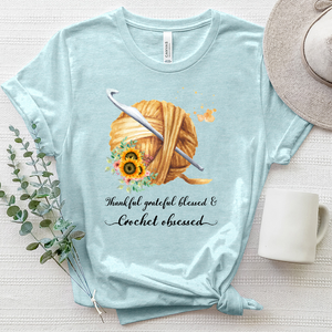 Thankful Grateful Blessed & Knitting Obsessed Sunflower Heathered Tee