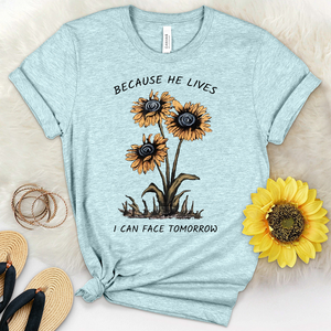 Because He Lives Sunflower Trio Heathered Tee