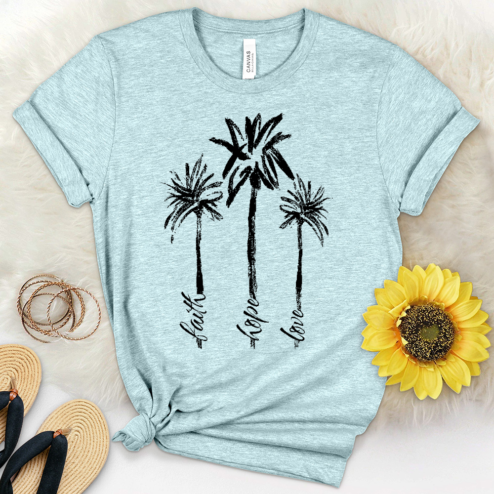 Faith Hope Love Watercolor Palms Heathered Tee