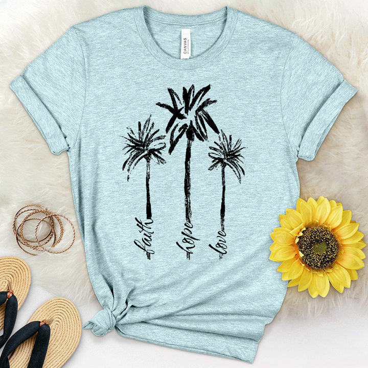 Faith Hope Love Watercolor Palms Heathered Tee