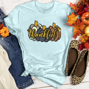 Thankful Gold Text Pumpkins Heathered Tee