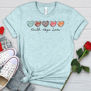 Faith Hope Love Mini Hearts Heathered Tee