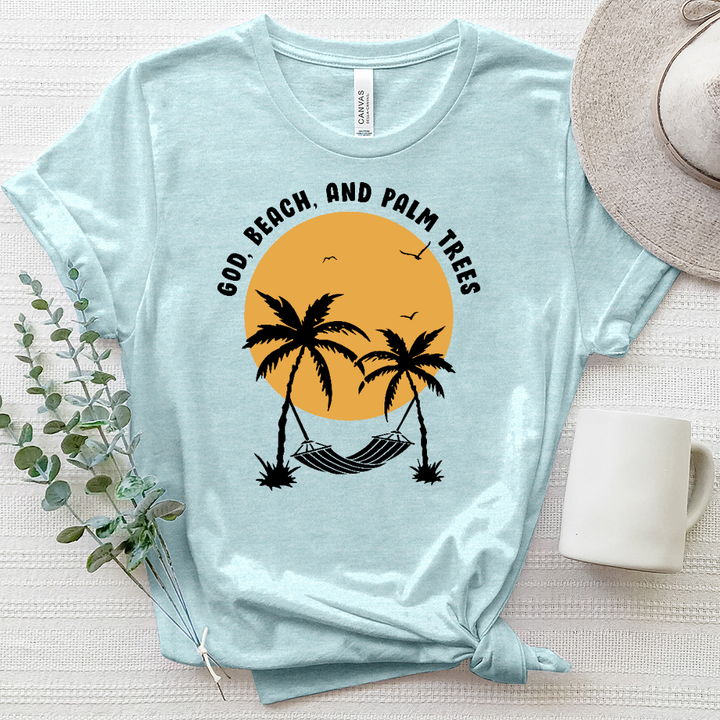 God, Beach and Palm Trees Heathered Tee