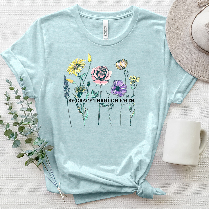 By Grace Through Faith Flowers Heathered Tee