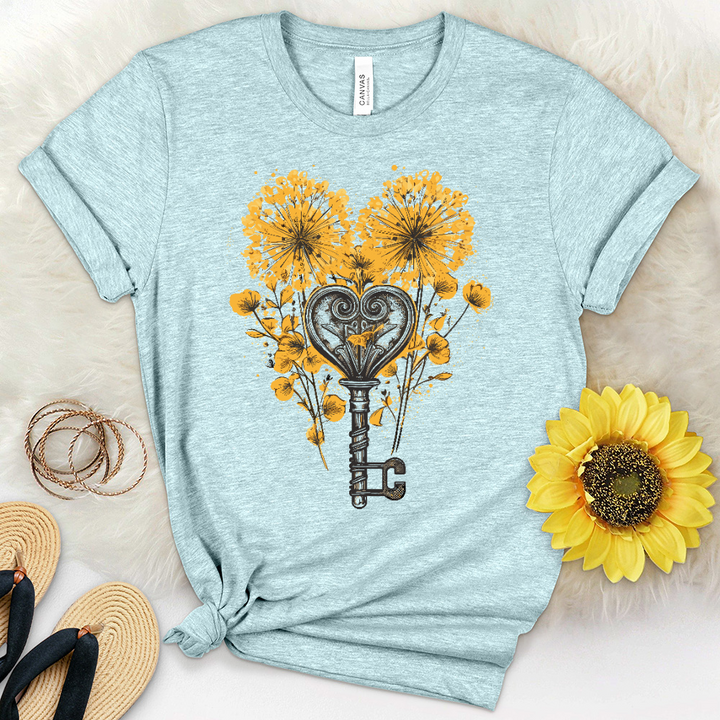 Dandelion Heart Faith Key Heathered Tee