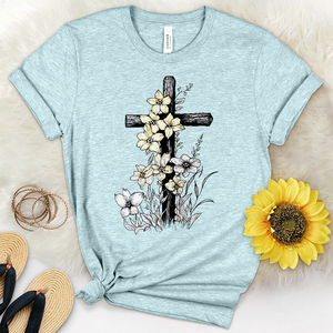 Cross With Flowers Heathered Tee