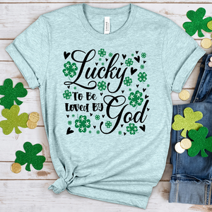 Lucky To Be Loved By God Heathered Tee