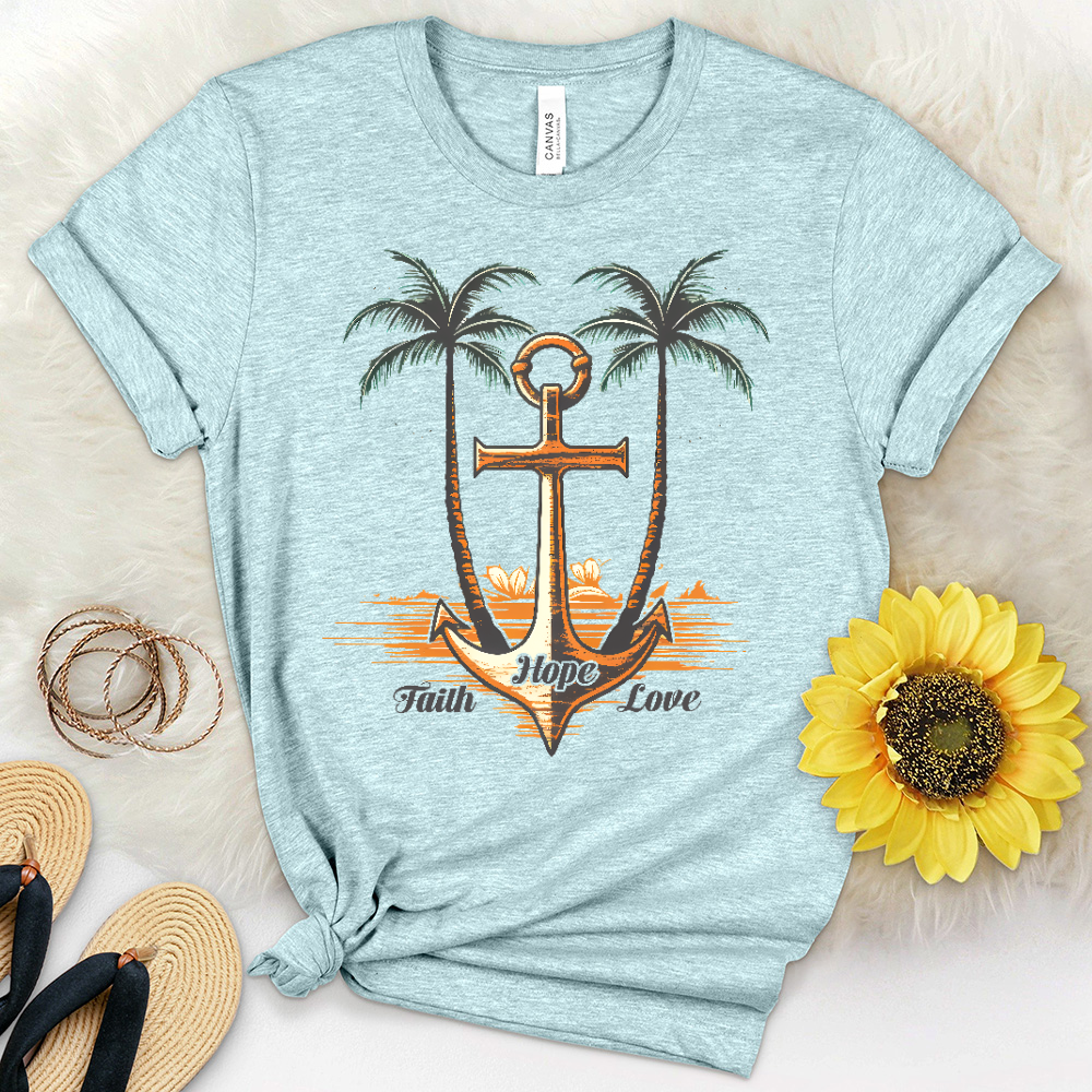 Faith Hope Love Anchor Palms Heathered Tee
