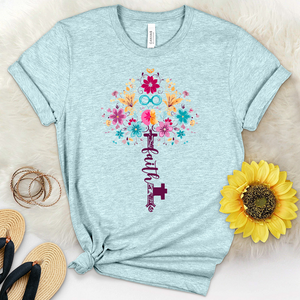 Faith Retro Flowers Key Heathered Tee