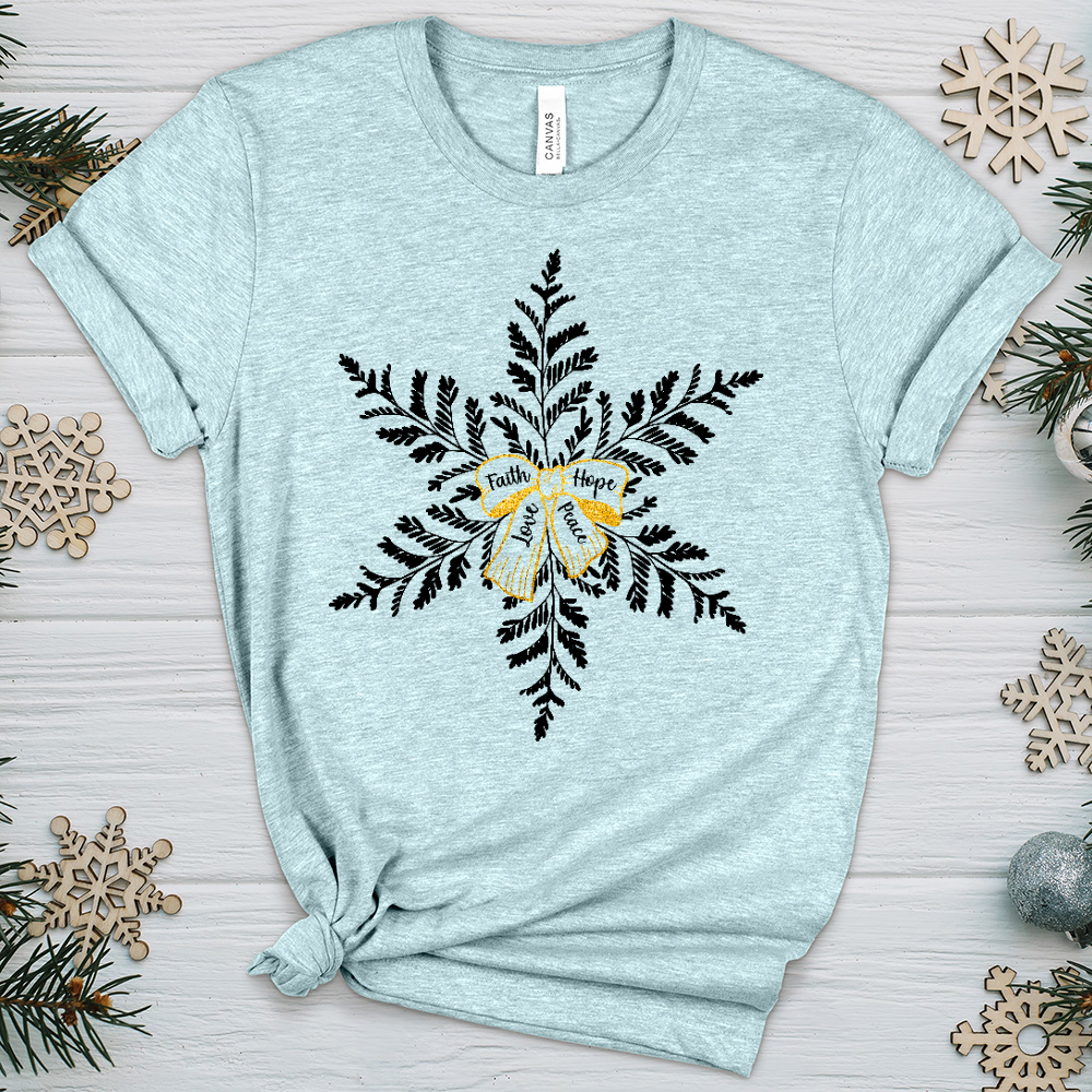 Faith Hope Love Peace Snowflake Heathered Tee