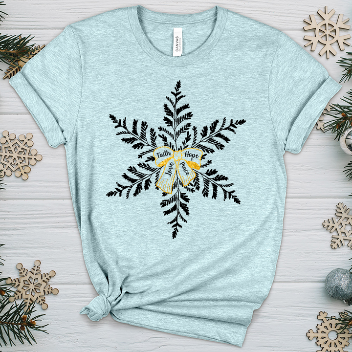 Faith Hope Love Peace Snowflake Heathered Tee