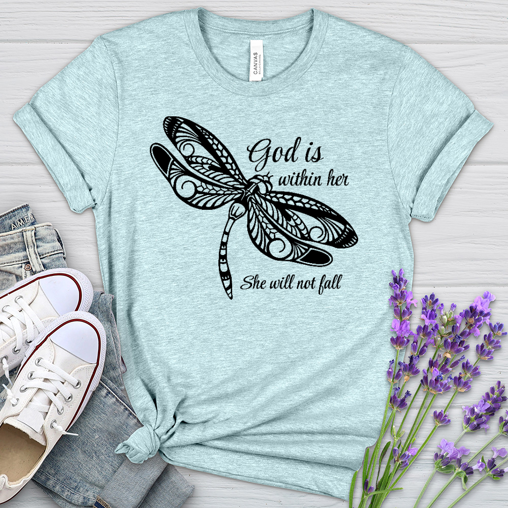 She Will Not Fall Dragonfly Heathered Tee