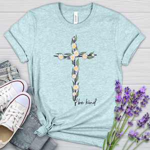 Be Kind Floral Cross Heathered Tee