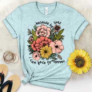 Because He Lives Colored Flowers Heathered Tee