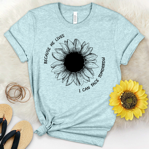 Because He Lives Faith Flower Heathered Tee