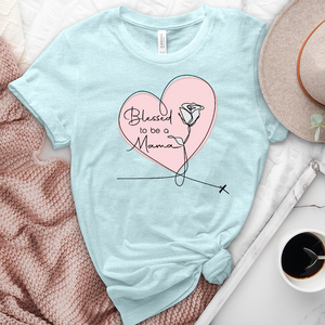 Blessed Mama Pink Heart Heathered Tee