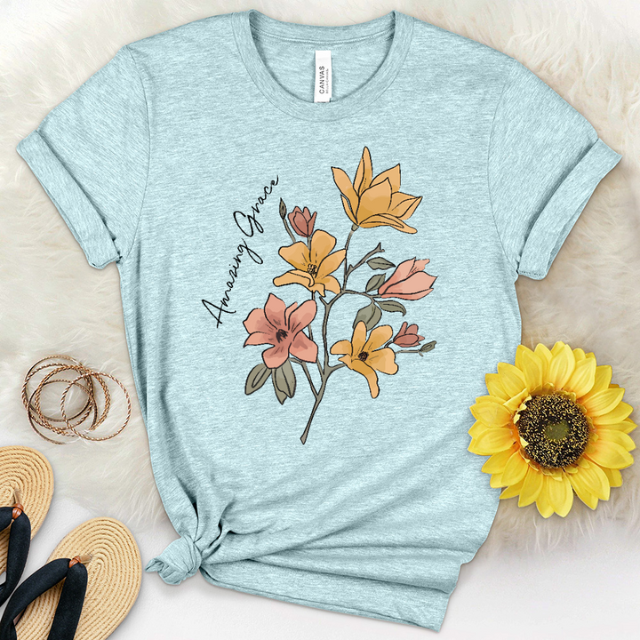 Amazing Grace Flowers Heathered Tee