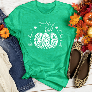 TGB White Floral Pumpkin Heathered Tee