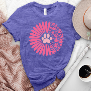 Pink Sunflower Paw Print Heathered Tee