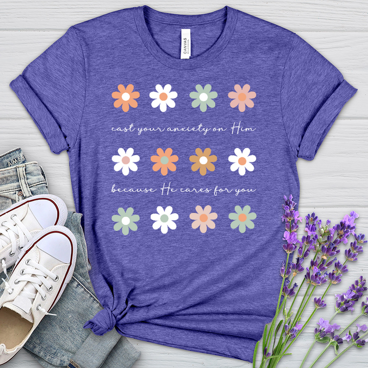 Cast Your Anxiety Boho Flowers Heathered Tee