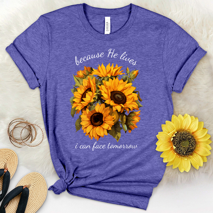 Because He Lives Sunflowers Heathered Tee