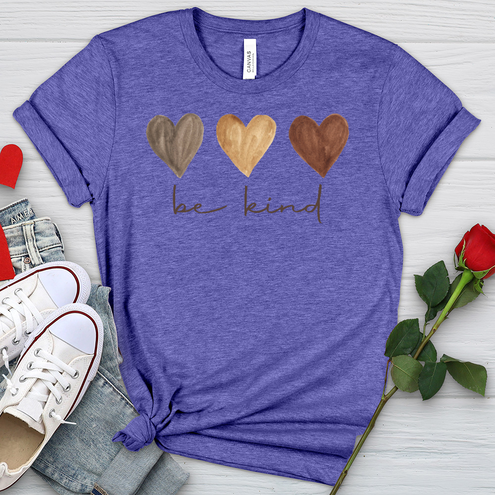 Be Kind Watercolor Hearts Heathered Tee